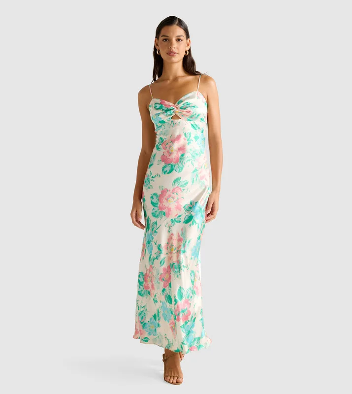 LESLIE Printed Strappy Slip Maxi Dress